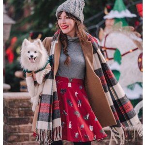 NEW Modcloth Holiday Cats & Dogs Christmas A Line Mini Skirt with Pockets XS